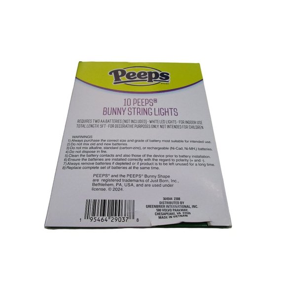 Peeps Bunny String 10 Light Batteries Not Included New Easter Bonnets or Baskets - Picture 15 of 15